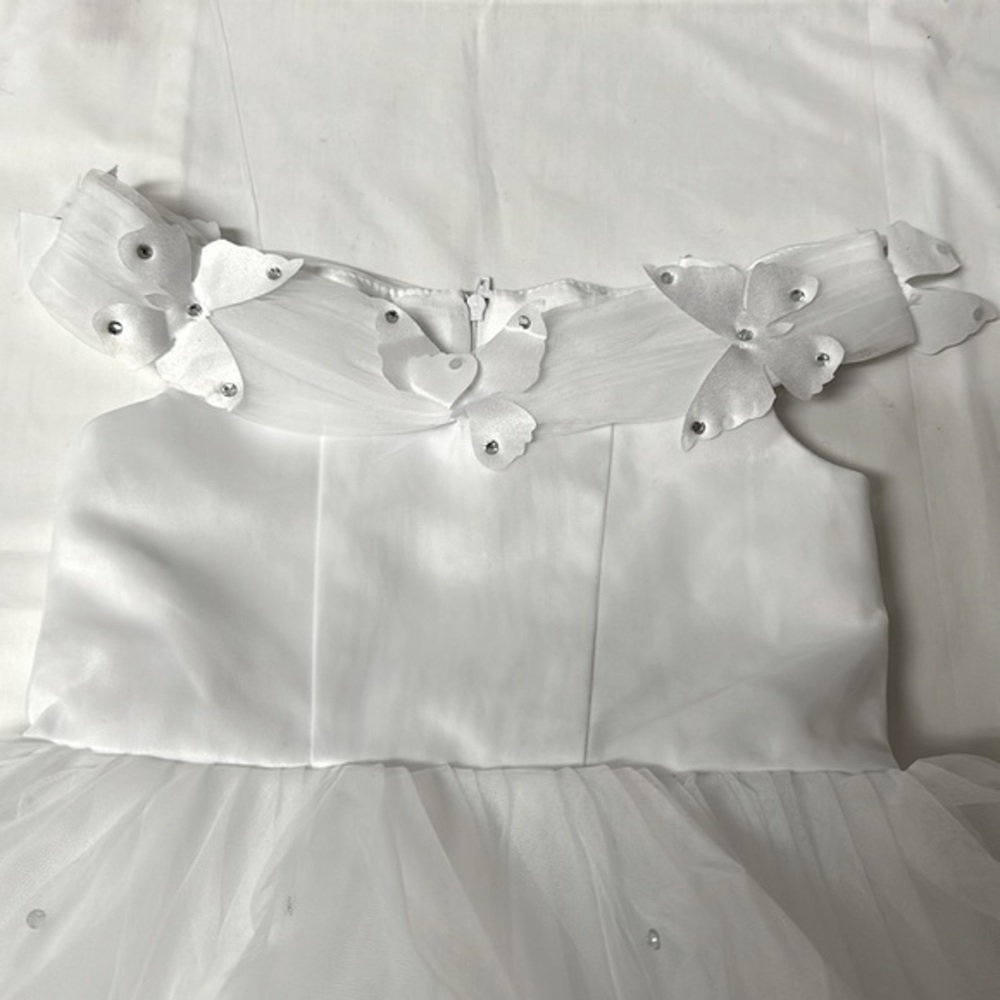 Full length flower girl dress with butterflies around top & Tull has gems (1446) - Picture 5 of 9